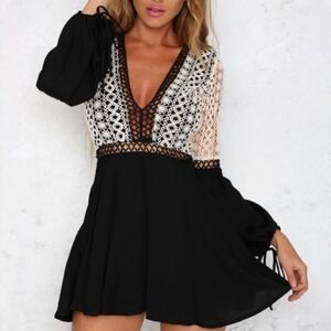Angel Biba Black and White Lace Long Sleeve Dress